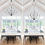12-Lights Black Farmhouse Chandelier for Dining Room, 34 Inch Large Chandeliers for High Ceilings Foyer Modern Pendant Light Fixture for Living Room Entryway Hallway Kitchen Island E12