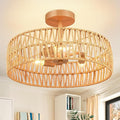 Hamilyeah Boho Flush Mount Ceiling Light Fixture with Rattan Shade, 16 inch Gold Light Fixture Ceiling Mount for Living Room, Bedroom, Kitchen
