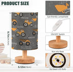 Table Lamp Construction Car Truck Excavator Nightstand Lamp with Wood Base Fabric Lamp Shade Bedside Desk Lamp for Living Room Bedroom Kids Room Office