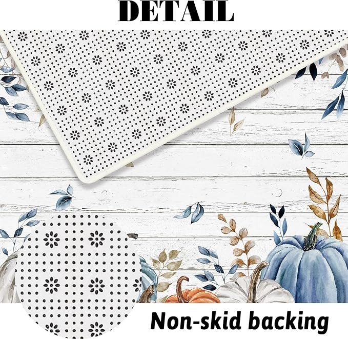 MEHOFOND 4pcs Fall Pumpkin Shower Curtain Set,Autumn Watercolor Blue White Pumpkin Shower Curtain Set,Farmhouse Eucalyptus Leaves Rustic Wood Bathroom Decor,Thanksgiving Holiday Curtains Set 72x72 in
