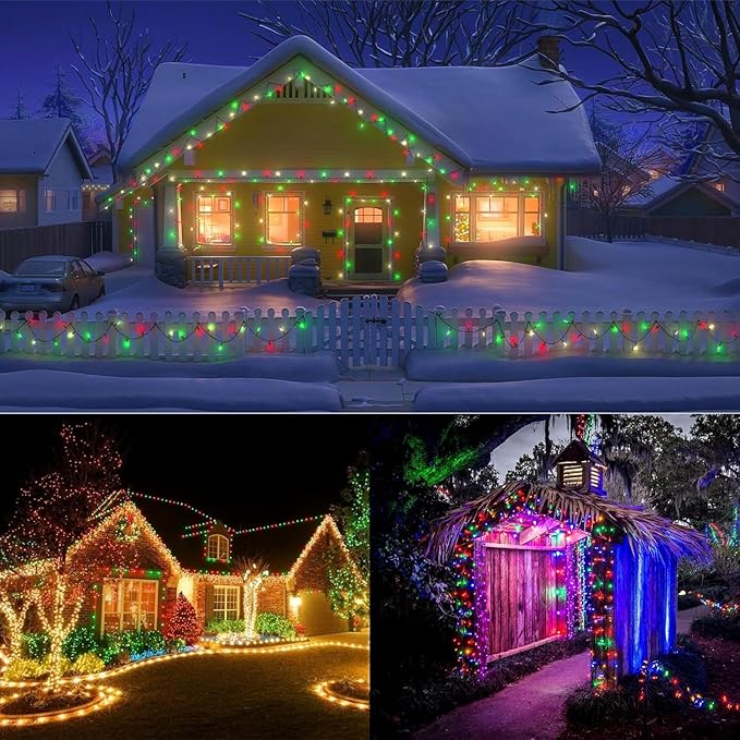 2 Pack 66FT 100LED Extendable C9 Christmas Lights Outdoor/Indoor, Waterproof Christmas String Lights Plug in, Green Wire LED Fairy Lights for Xmas Tree Garden Patio Wedding Party Decor (Red and Green)