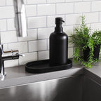 Matte Black Round Soap Dispenser Tray, 8” Soap and Lotion Bottle Tray Organizer Plate for Bathrooms, Kitchens, Countertops - Holds 2 Soap Dispensers