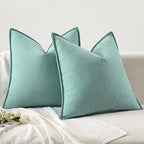 MIULEE Pack of 2 Aqua Green Decorative Pillow Covers 18x18 Inch Soft Chenille Luxurious Couch Throw Pillows Farmhouse Cushion Covers with Elegant Design for Sofa Bedroom Living Room Home Decor