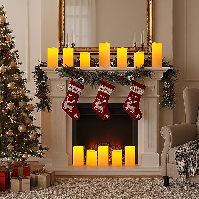Amagic 3 Pack 4"x 6"8" 10" Outdoor Plastic Electric flameless Candles with Remote Control and Timer, Battery Operated Flickering LED Pillar Fake Candle for Home, Wedding Decor, Ivory
