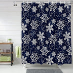 Vandarllin Christmas Shower Curtain, White Navy Snowflakes Pattern Shower Curtains Set with Hooks, Winter Waterproof Fabric Bathroom Curtains Decor Home Accessories,Stall 36 X 72 Inch