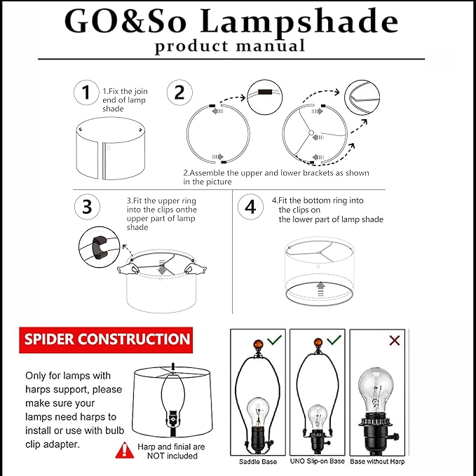 GO&SO Set of 2 Large Oatmeal Linen Drum Lamp Shade - 14"x16"x11" (Spider) - Modern Style Replacement Lampshade for Table, Floor & Bedside Lamps -Handcrafted Natural Linen Lamp Shade -Easy Assembly