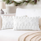 OTOSTAR Set of 2 Xmas Soft Plush Short Wool Velvet Decorative Throw Pillow Covers Rectangular Luxury Style Cushion Case Pillow Shell for Sofa Bedroom Christmas Tree and Elk White, 16x24 Inch