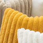 MIULEE Faux Fur Lumbar Decorative Throw Pillow Covers 12x20 Inch Set of 2, Retro Vintage Boho Home Decor Soft Plush Couch Pillows Cozy Fluffy Cushion Covers for Sofa Bed Mustard Yellow