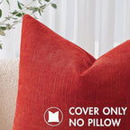 MIULEE Pack of 2 Christmas Decorative Throw Pillow Covers Soft Chenille Throw Pillows Solid Textured Euro Cushion Covers for Couch Sofa Bedroom Living Room 24x24 Inch, Red