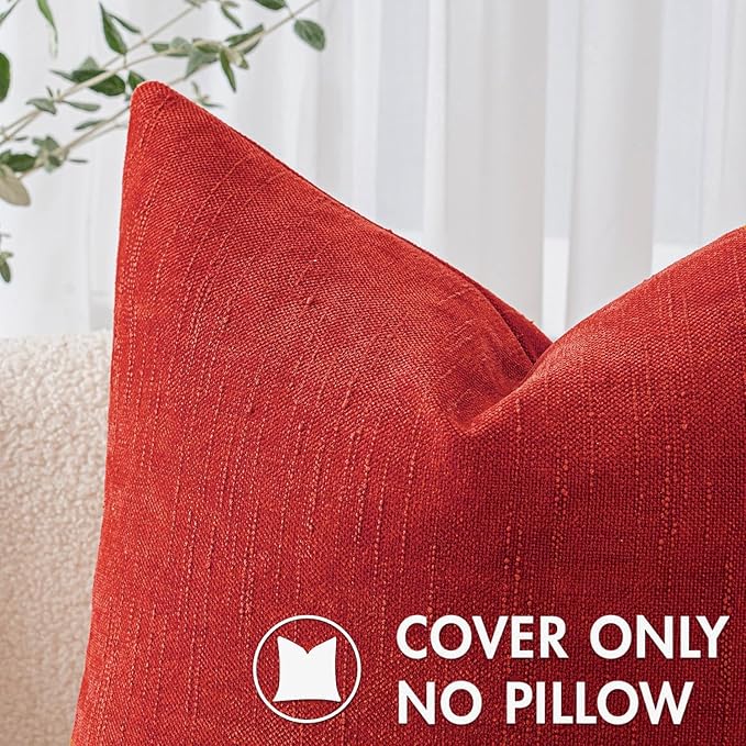 MIULEE Pack of 2 Christmas Decorative Throw Pillow Covers Soft Chenille Throw Pillows Solid Textured Euro Cushion Covers for Couch Sofa Bedroom Living Room 22x22 Inch, Red