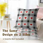 Love Hearts Throw Pillow Covers Set of 2, 16x16 Inch – Black White Checkered Plaid Cotton Hidden Zipper Pillowcases for Couch Sofa Bed Porch Farmhouse Holiday Home Decor