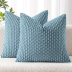 MIULEE Pack of 2 Decorative Throw Pillow Covers 18x18 Inch Soft Boho Striped Textured Corduroy Pillow Covers Modern Farmhouse Home Decor for Couch Bed Sofa Living Room Blue Grey