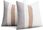 Adabana Set of 2 Linen Pillow Covers Decor Square Patchwork Throw Pillow Covers 18x18 Inch Farmhouse Cushion Covers Decorative Couch Bedroom Sofa Living Room,White