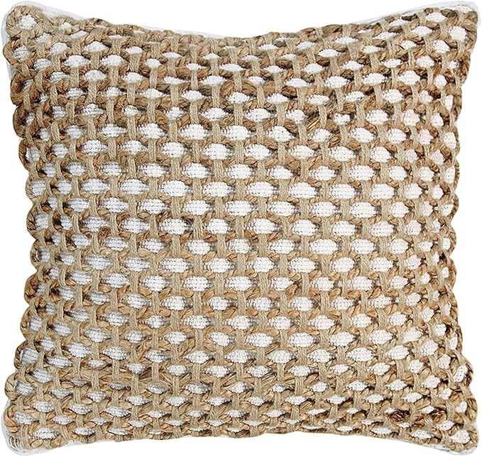 Boho Living Jada Decorative Throw, Includes Accent, Premium Woven Design, Living Room Décor, (1) 20" x 20" Pillow Cover with Insert, White