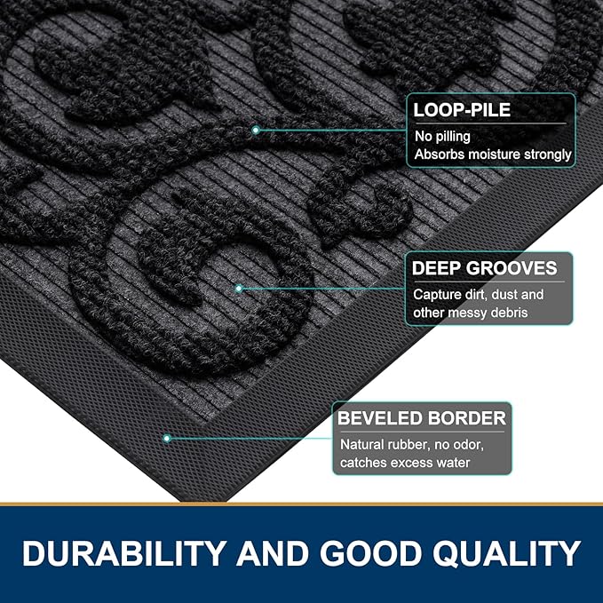 Smiry Welcome Door Mat Outside Entrance, Heavy Duty Trap Dirt and Moisture Easy Clean Low Profile Patio Porch Indoor Outdoor Front Doormat for Entry, 36x24 Inch, Black/Welcome