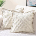 decorUhome Decorative Cream White Fall Throw Pillow Covers 20x20 Set of 2 with Splicing, Boho Soft Neutral Corduroy Broadside Twill Pillow Covers for Couch Bed Sofa Living Room