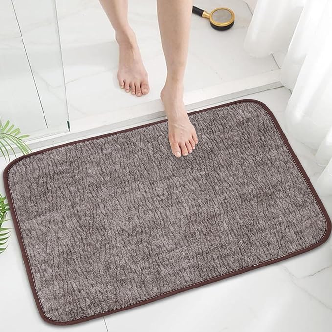 Bath Mats 24x17 Non-Slip Absorbent Bathroom Rug, Quick Dry Machine Washable Shower Tub Mat with Rubber Backing, Soft Floor Carpet for Bathroom Decor Bark Brown