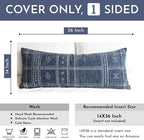 BlissBlush Dark Blue Boho Lumbar Throw Pillow Cover 14X36, Decorative Long Accent Body Pillow for Bed, Farmhouse Woven Textured Pillowcase for Couch (Cover ONLY)