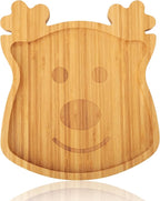 TJ POP Christmas Reindeer Bamboo Serving Tray - Laser-Carved Cute Deer Face Pattern, Natural Wooden Snack Platter Charcuterie Board, Holiday Party Kitchen Decor for Sweets, Snacks, Drinks (10” x 9”)