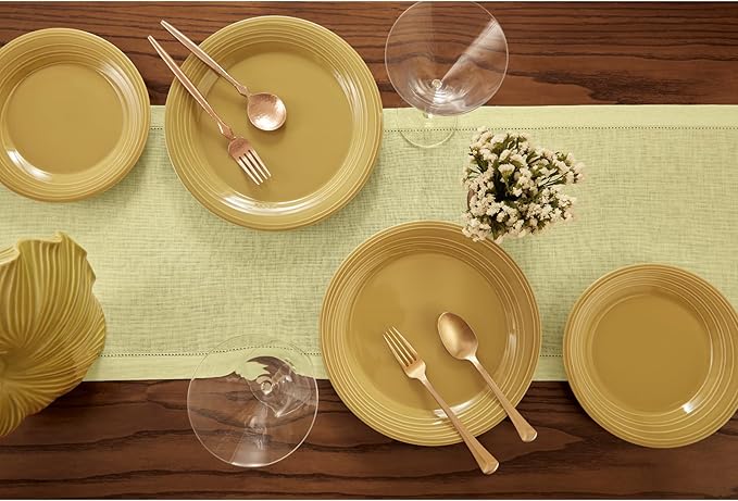 Solino Home Linen Butter Yellow Table Runner 72 Inches Long - 100% Pure Linen Hemstitch Table Runner 14 x 72 Inch for Dresser, Dining - Milan