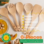 Riveira Maple Wooden Cooking Utensils Set of 6 Premium Quality Non-Toxic Wooden Spoons and Spatula for Cooking