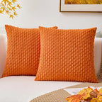Kevin Textile Fall 2 Packs Decorative Throw Pillow Covers 20x20 Inch for Couch Bed Sofa Modern Farmhouse Boho Home Decor Soft Cute Plush Corduroy Cushion Case Orange 50x50 CM