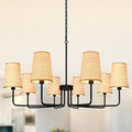 8-Light 39" Black with Fabric Shades Chandelier Farmhouse Linear Island Lighting Fixture Large Adjustable Pendant Lighting Fixtures for Living Room Kitchen Island Dining Room