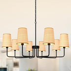 8-Light 39" Black with Fabric Shades Chandelier Farmhouse Linear Island Lighting Fixture Large Adjustable Pendant Lighting Fixtures for Living Room Kitchen Island Dining Room