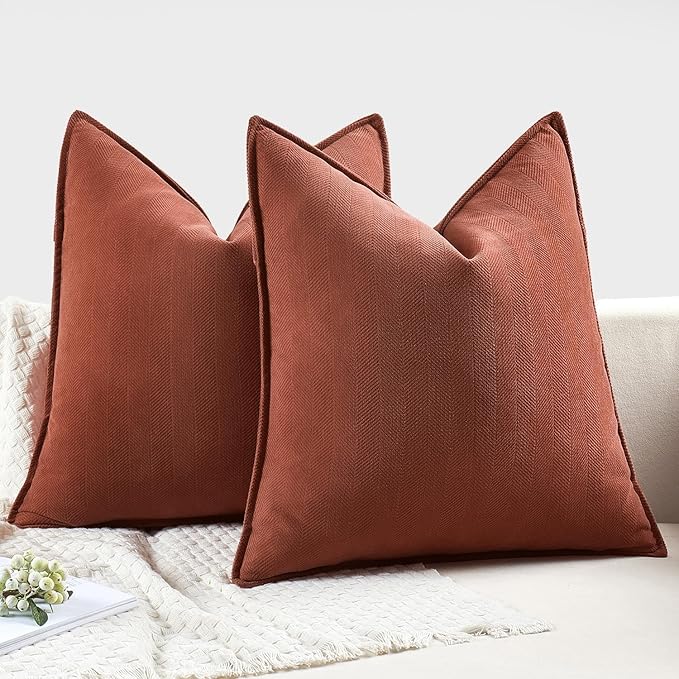 MIULEE Fall Pack of 2 Rust Decorative Pillow Covers 24x24 Inch Chenille Luxurious Couch Throw Pillows Farmhouse Cushion Covers Euro Shams with Elegant Design for Sofa Bedroom Living Room Home Decor