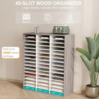 TQVAI Literature Organizer, Heavy Duty 48 Compartments Countertop Mail Organizer with Adjustable Shelves, Wooden Desk Paper Storage Organizer, Mailboxes Cubbies for Office, Classroom, Retro Grey/White