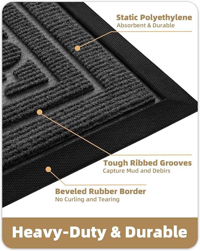 Color&Geometry Large Front Door Mat Outside Entrance, Heavy Duty Non Slip Low Profile Doormat for Entryway, Trap Dirt and Moisture Welcome Mats All-Weather, Easy Clean, Patio, Garage, 48"x72" Grey