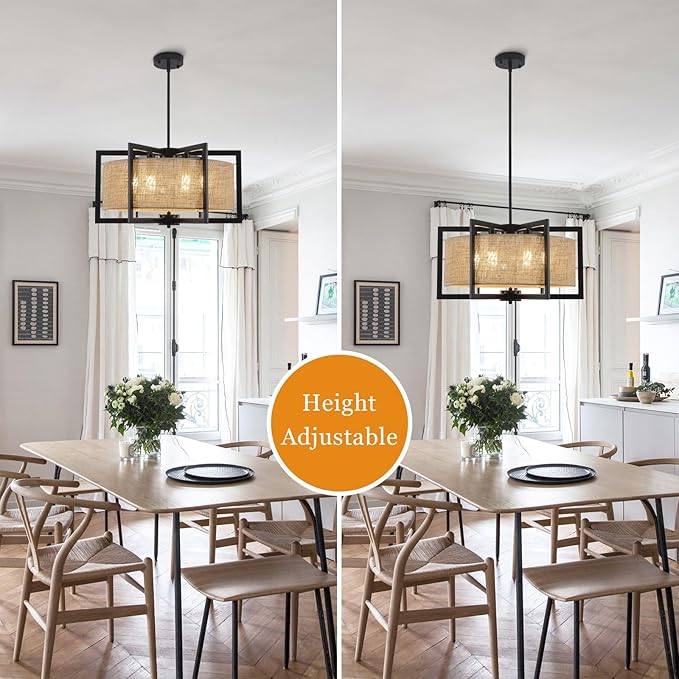 ALISADABOY Modern Black Chandeliers for Dining Room 21.25’’ Inches Contemporary Geometric Drum Chandelier 6 Light Industrial Pendant Light Fixture for Entryway Foyer Hallway