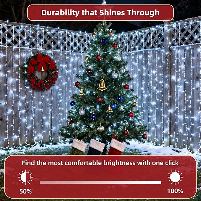 300 LED Outdoor Christmas Lights 75ft, 12 Lighting Modes Indoor String Lights Dimmable & Timer Memory, Outsite Waterproof Tree Lights for Xmas Garden Wedding Party Holiday Decorations Cool White