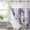 Muuyi Purple Watercolor Floral Shower Curtain,No Hook Shower Curtain,Polyester Shower Curtains with Snap in Fabric,Sheer Top Window for Bathroom Decor,Waterproof & Washable,72W x 75L Inch