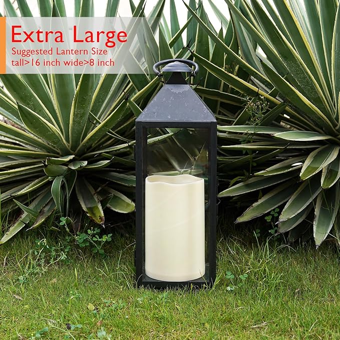Homemory 6" x 9" Extra Large Outdoor Waterproof Candle with Auto 6-Hour Timer, No Remote, Ivory Plastic Made, Long Last for Half A Year