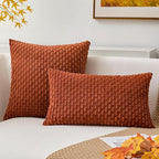 Kevin Textile Fall Throw Pillow Covers Soft Corduroy Decorative Set of 2 Boho Striped Pillow Covers Pillowcases Farmhouse Home Decor for Couch Bed Sofa Living Room 18x18 Inch Rust Brown