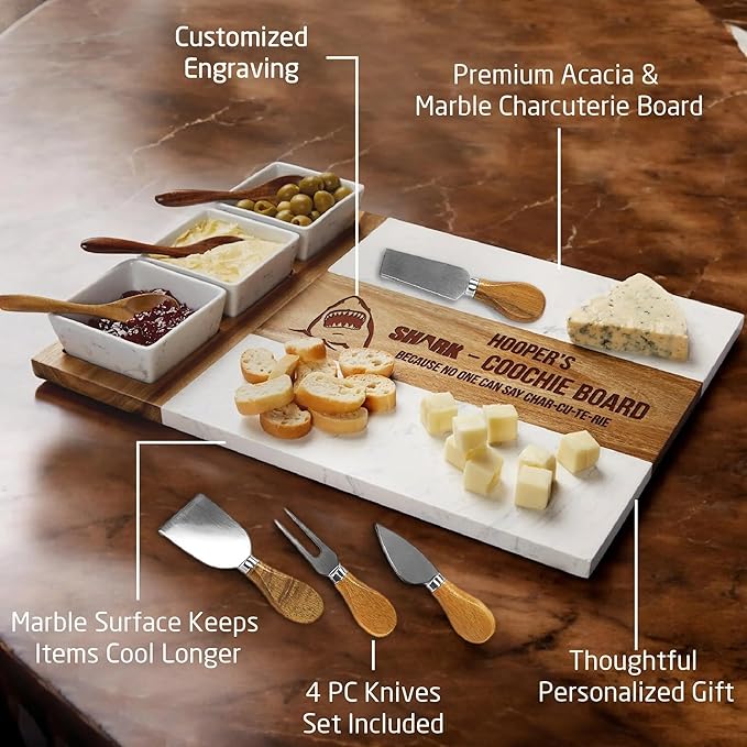 Personalized Wedding Gifts for Couples,Marble Wood Charcuterie Board,Newlyweds,Bridal Shower Gifts for Bride, Husband,Wife,Engagement Gifts,Mr and Mrs gifts,Custom Laser Engraved Cheese Serving Board