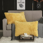 WERDIM Shaggy Fluffy Faux Fur Pillowcases 2 Pack Button Closure Velvet Pillow Shams King Size (Yellow, 20 X 36 Inches)