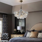 Mid-Century Bubble Ball Chandelier Black Gold 6-Light Cluster Clear Swirled Blown Glass Globe Pendant Light Dia 24" Chandeliers Lighting Light Fixtures for Dining Room Bathroom Island Entryway