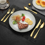 Lemeya 40-Piece Hammered Gold Silverware Set for 8 with Serrated Forging Knives,18/10 Stainless Steel Modern Flatware Set,Unique Cutlery Set Spoons and Forks Set,Mirror Polished,Dishwasher Safe
