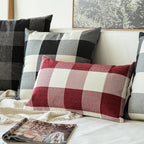 MIULEE Pack of 2 Christmas Farmhouse Checkers Buffalo Plaids Polyester Linen Soft Solid White and Red Decorative Porch Throw Pillow Covers Home Decor Cushion Case for Sofa Bedroom 12 x 20 Inch