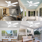 YUHAO 42 Inch Flush Mount White Ceiling Fan with Light and Remote Control.Noiseless,Dimmable,3CCT,6 Speeds Reversible, Low Profile DC Ceiling Fans for Indoor Use