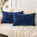 MIULEE Pack of 2 Couch Throw Pillow Covers 12x20 Inch Spring Soft Dusty Blue Chenille Pillow Covers for Sofa Living Room Solid Dyed Pillow Cases