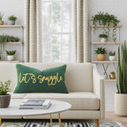 Sunkifover Let's Snuggle Decorative Lumbar Pillow Cover - 12x20 Inch Green and Gold Cotton Embroidery Throw Pillowcase for Bed, Bedroom, Living Room, Home Decor