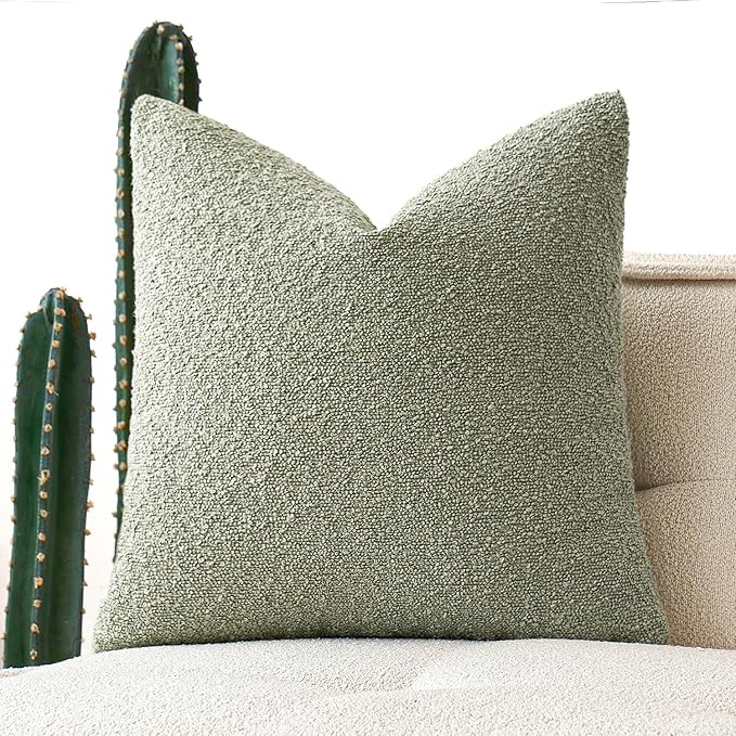 MIULEE Textured Boucle Throw Pillow Cover Sage Green Accent Solid Eruo Sham Pillow Case Decorative Soft Pack of 1 Couch Cushion Chair Sofa Bedroom Livingroom Home Decor,24x24 Inch