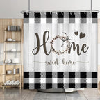 Black and White Plaid Farmhouse Shower Curtain Home Sweet Home Rustic Floral Bathroom Curtains Waterproof Polyester Fabric Bath Curtain 72 x 72 Inch with 12 Hooks