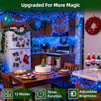 1500 LED Chrstmas Lights, 470ft Outdoor Christmas String Lights with 12 Modes, Blue LED String Lights with Timer Dimmable Waterproof for Outside Tree Fence Garden Xmas Wedding Party Decor Blue