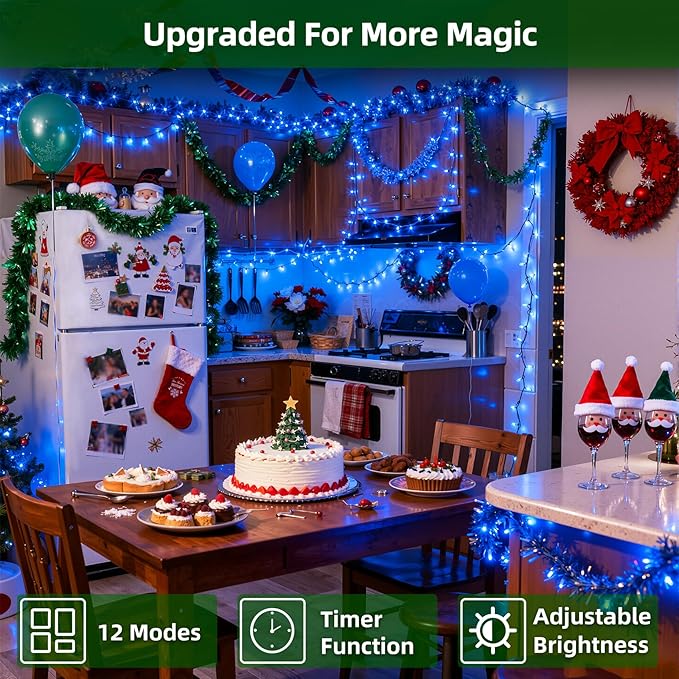 750 LED Chrstmas Lights, 240ft Outdoor Christmas String Lights with 12 Modes, Blue LED String Lights with Timer Dimmable Waterproof for Outside Tree Fence Garden Xmas Wedding Party Decor Blue