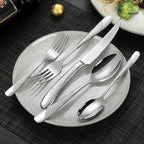 Lemeya 40-Piece Hammered Silverware Set for 8 with Serrated Forging Knives,18/10 Stainless Steel Modern Flatware Set,Unique Cutlery Set Spoons and Forks Set,Mirror Polished,Dishwasher Safe
