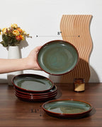 Stoneware Dessert Pates 8 Inch, Microwave Safe Plates, Reactive Glaze Small Dinner Plate, Scratch Resistant and Dishwasher Safe, Brown Green